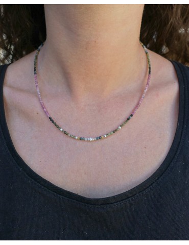 Collier en argent avec tourmalines roses et vertes Aloe Bijoux