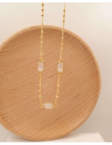 Collier pierres de lune rectangles en plaqué or Aloe Bijoux