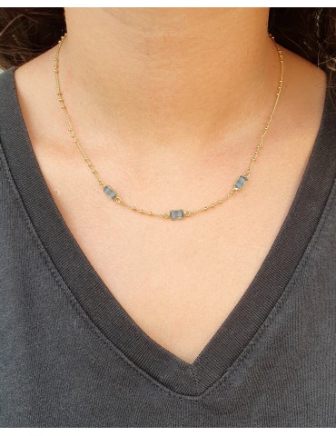 Collier Labradorites rectangles en plaqué or Aloe Bijoux