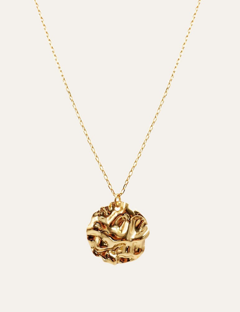 Collier plaqué or et médaille froissée Aloe Bijoux