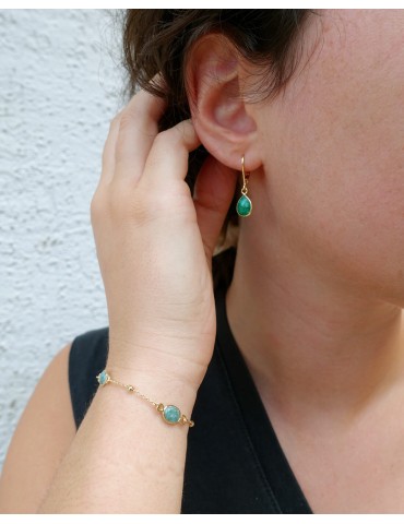 Bracelet plaqué or 3 émeraudes ovales Aloe Bijoux
