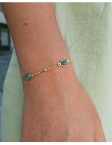 Bracelet plaqué or 3 émeraudes ovales Aloe Bijoux