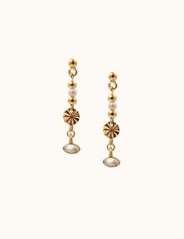 Boucles d'oreilles soleil et perle de culture Aloe Bijoux