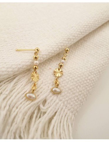 Boucles d'oreilles soleil et perle de culture Aloe Bijoux