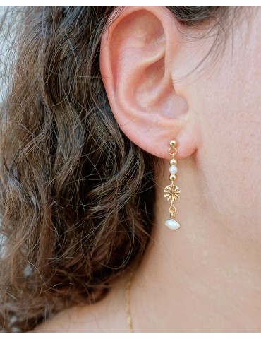 Boucles d'oreilles soleil et perle de culture Aloe Bijoux