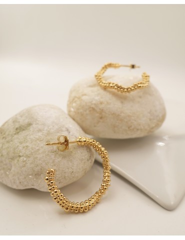 Créole ondulée et perlée en plaqué or Aloe Bijoux