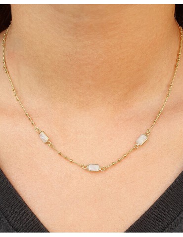 Collier pierres de lune rectangles en plaqué or Aloe Bijoux