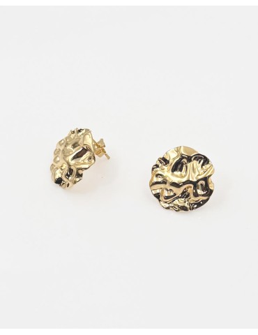 Boucles d’Oreilles Disque Froissé en Plaqué Or Aloe Bijoux