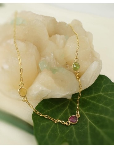 Collier chaîne plaqué or 3 tourmalines Colliers