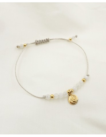Bracelet cordon pierre de lune avec médaille en plaqué or Aloe Bijoux