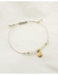 Bracelet cordon pierre de lune avec médaille en plaqué or Aloe Bijoux