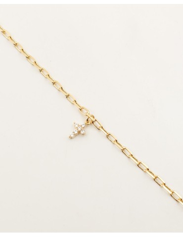 Bracelet Croix Plaqué Or et Zircons Aloe Bijoux