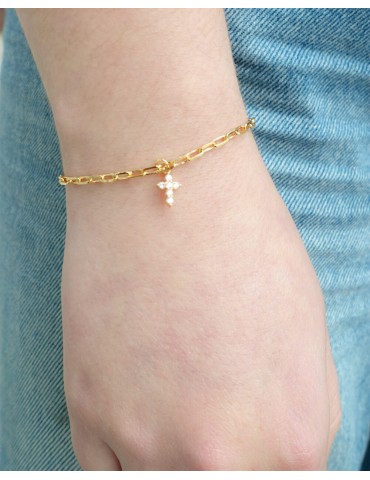 Bracelet Croix Plaqué Or et Zircons Aloe Bijoux