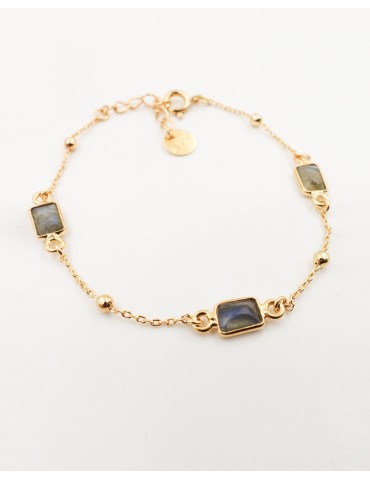 Bracelet 3 Labradorites Rectangulaires en Plaqué Or Aloe Bijoux