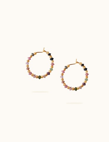 Créoles Tourmalines Multicolores en Plaqué Or Aloe Bijoux