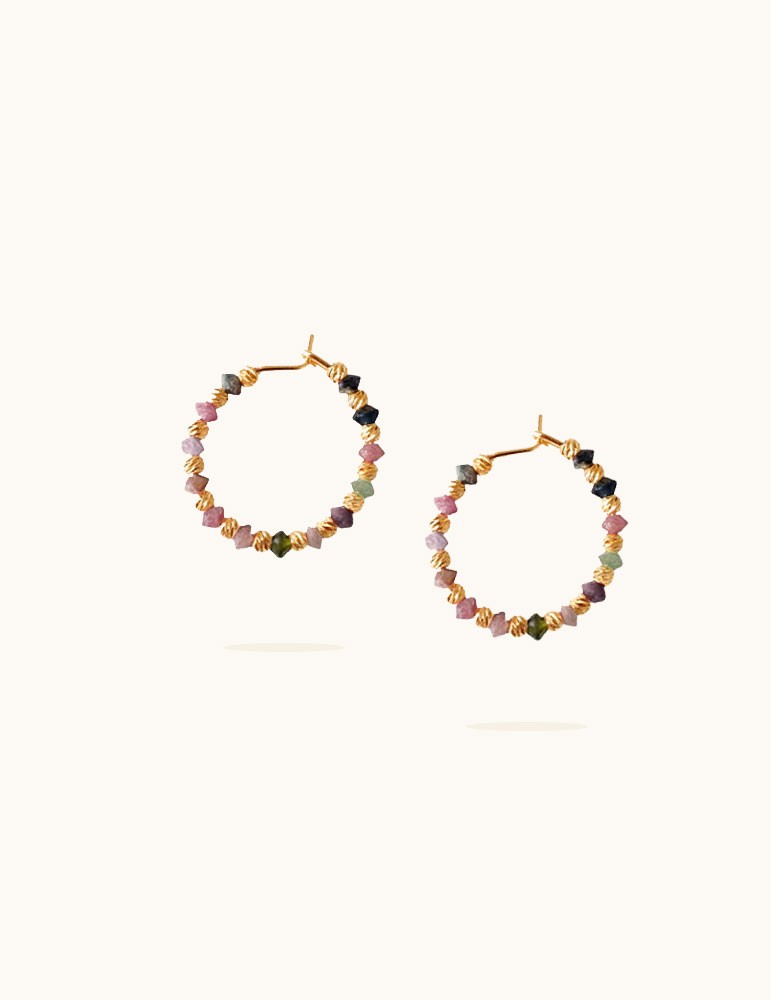 Créoles Tourmalines Multicolores en Plaqué Or Aloe Bijoux