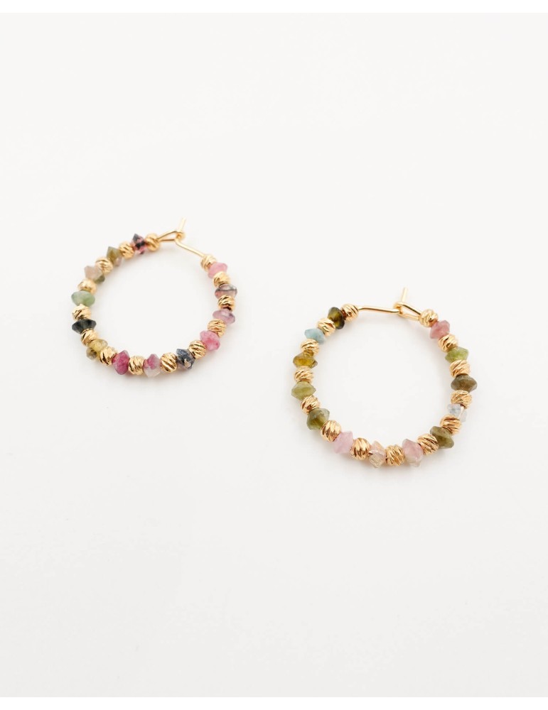 Créoles Tourmalines Multicolores en Plaqué Or Aloe Bijoux