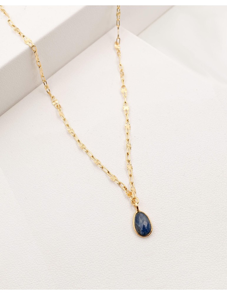 Collier pendentif saphir brut sur chaîne étoilée plaqué or Aloe Bijoux