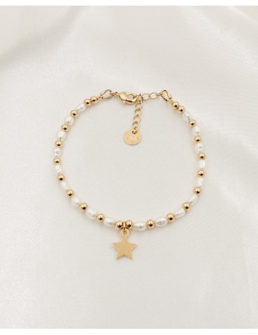 Bracelet Perles Baroques d’Eau Douce et Étoile en Plaqué Or – Stella Aloe Bijoux
