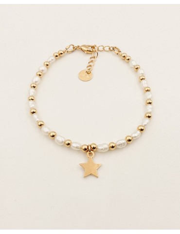 Bracelet Perles Baroques d’Eau Douce et Étoile en Plaqué Or – Stella Aloe Bijoux