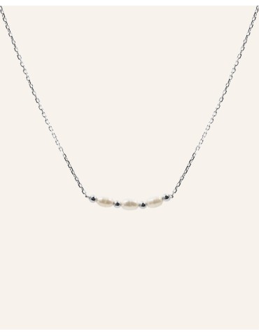 Collier Chaîne Plaqué Or ou Argent & 3 Perles Baroques d’Eau Douce Aloe Bijoux