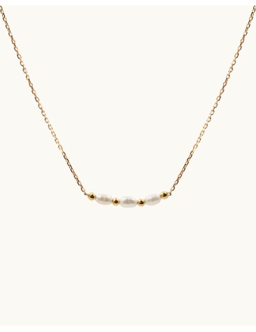 Collier Chaîne Plaqué Or ou Argent & 3 Perles Baroques d’Eau Douce Aloe Bijoux