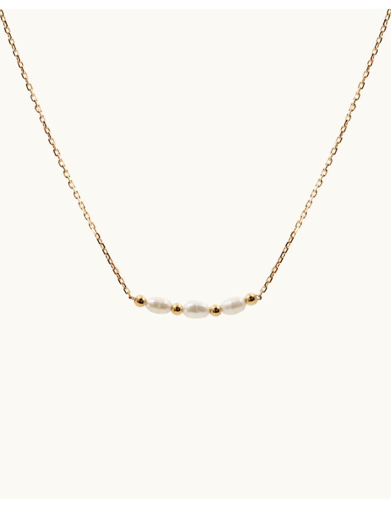 Collier Chaîne Plaqué Or ou Argent & 3 Perles Baroques d’Eau Douce Aloe Bijoux