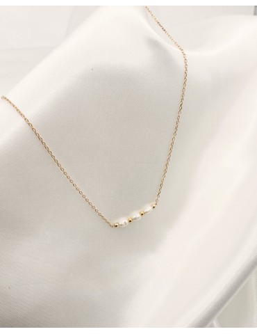 Collier Chaîne Plaqué Or ou Argent & 3 Perles Baroques d’Eau Douce Aloe Bijoux