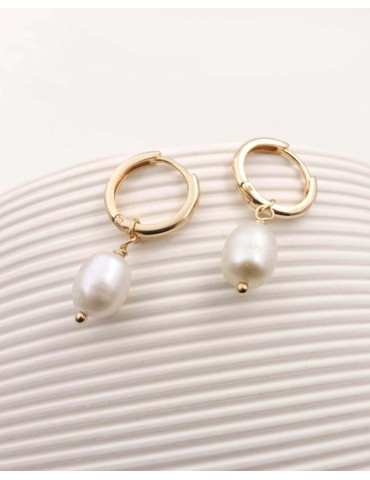 Mini Créoles en Plaqué Or avec Perle d’Eau Douce Aloe Bijoux