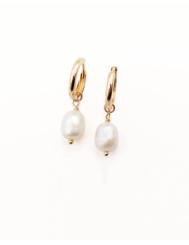 Mini Créoles en Plaqué Or avec Perle d’Eau Douce Aloe Bijoux