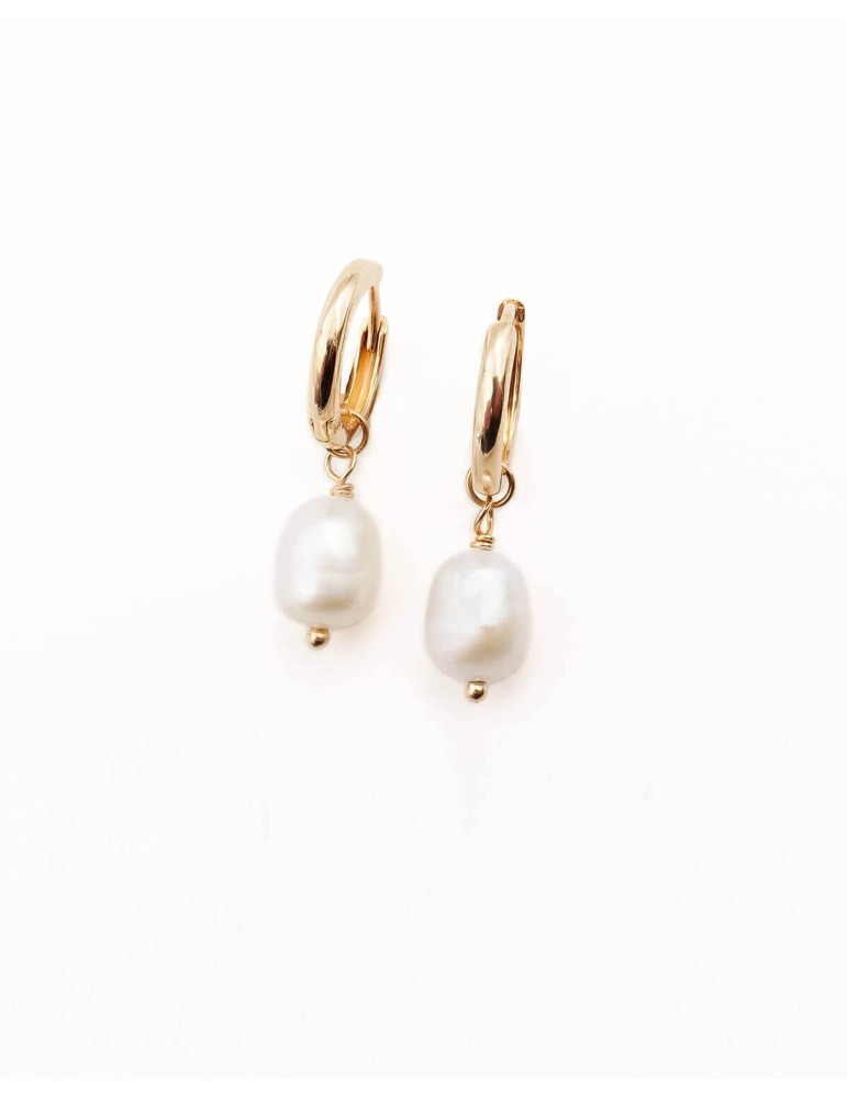 Mini Créoles en Plaqué Or avec Perle d’Eau Douce Aloe Bijoux