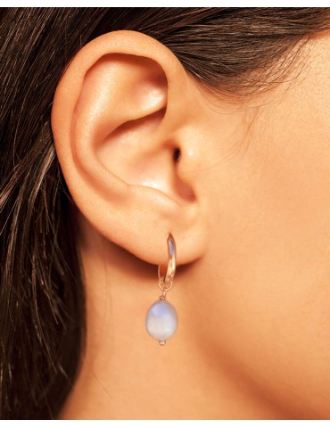 Mini Créoles en Plaqué Or avec Perle d’Eau Douce Aloe Bijoux