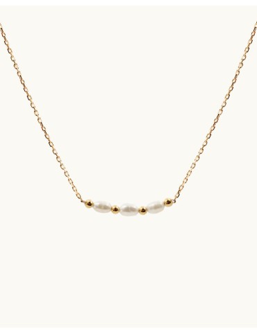 Collier Chaîne Plaqué Or ou Argent & 3 Perles Baroques d’Eau Douce Aloe Bijoux