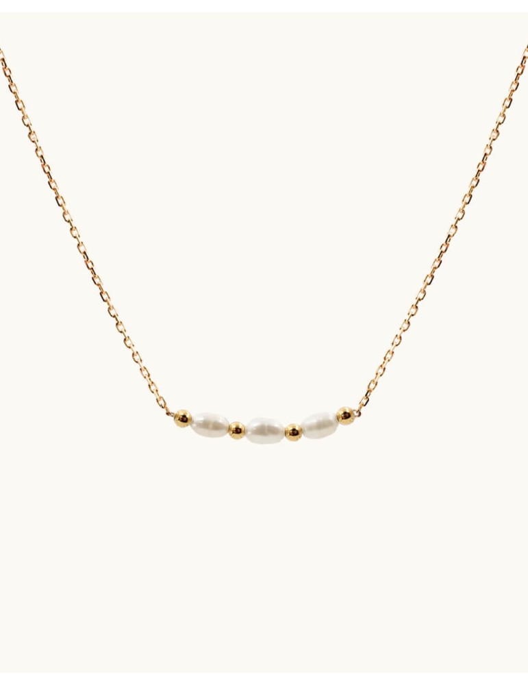 Collier Chaîne Plaqué Or ou Argent & 3 Perles Baroques d’Eau Douce Aloe Bijoux