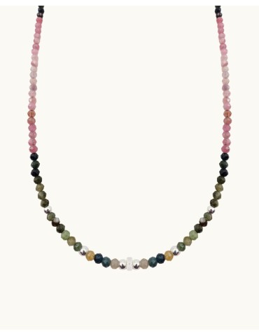 Collier en argent avec tourmalines roses et vertes Aloe Bijoux