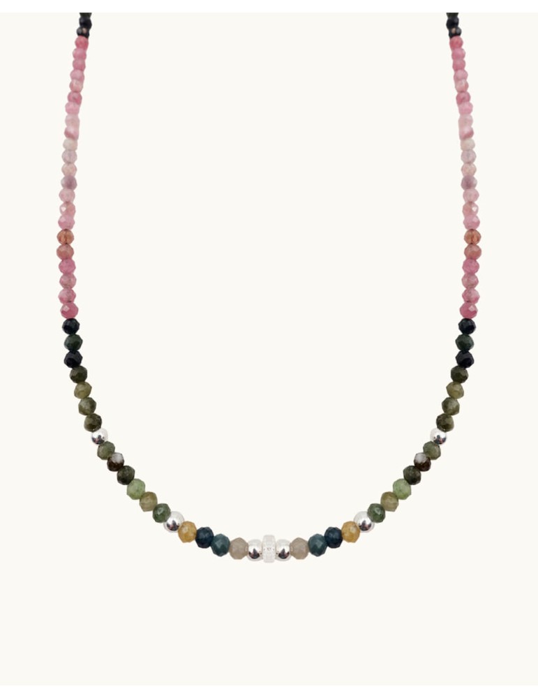 Collier en argent avec tourmalines roses et vertes Aloe Bijoux