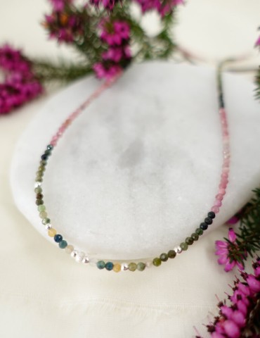 Collier en argent avec tourmalines roses et vertes Aloe Bijoux