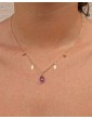 Collier Pampilles Losanges en Plaqué Or avec Goutte d’Améthyste Aloe Bijoux