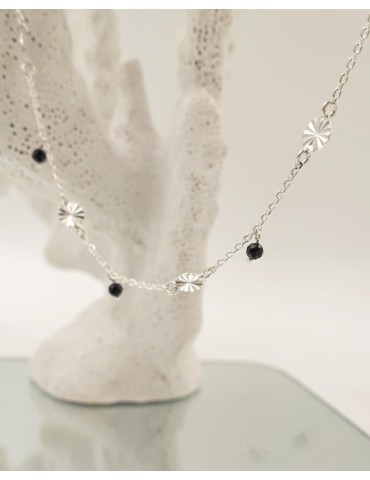 Collier Spinelle Noir et pastilles soleils en Argent 925 Aloe Bijoux