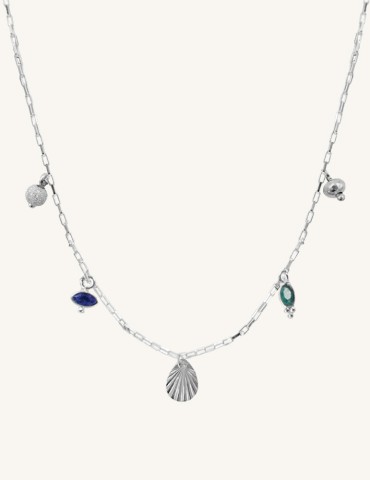 Collier diverses pampilles Émeraude et Saphir en Argent 925 Aloe Bijoux