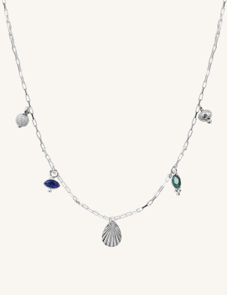 Collier diverses pampilles Émeraude et Saphir en Argent 925 Aloe Bijoux