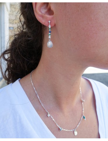 Collier diverses pampilles Émeraude et Saphir en Argent 925 Aloe Bijoux