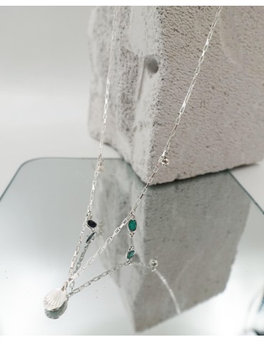 Collier diverses pampilles Émeraude et Saphir en Argent 925 Aloe Bijoux