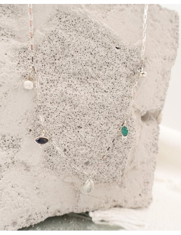 Collier diverses pampilles Émeraude et Saphir en Argent 925 Aloe Bijoux