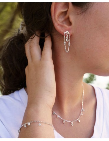 Collier pampilles topaze, aigue-marine & perles en argent Aloe Bijoux