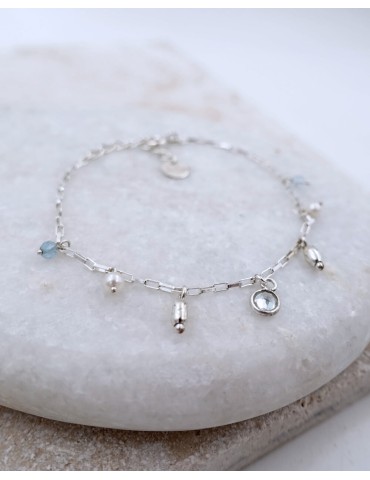 Bracelet pampilles topaze, aigue-marine & perles en argent Aloe Bijoux