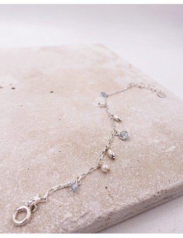Bracelet pampilles topaze, aigue-marine & perles en argent Aloe Bijoux