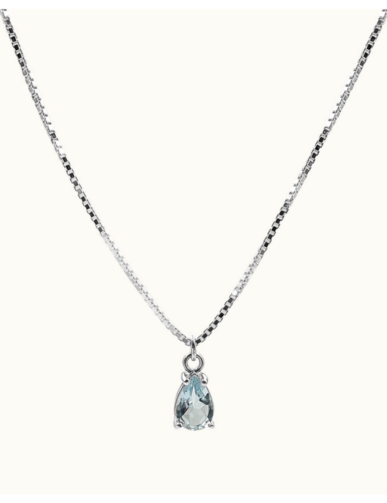 Collier goutte en argent avec aigue-marine Aloe Bijoux
