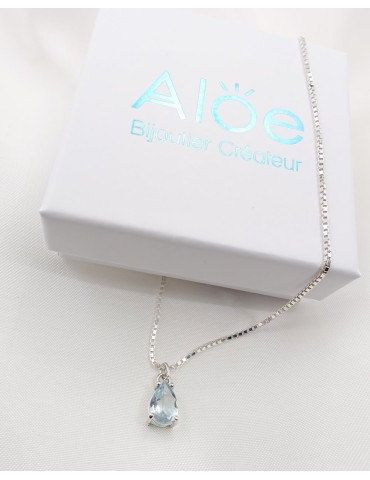 Collier goutte en argent avec aigue-marine Aloe Bijoux