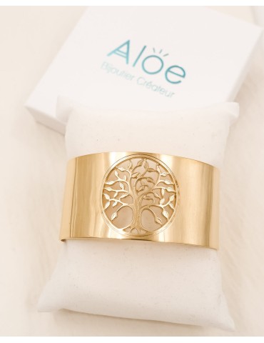 Manchette arbre de vie en plaqué or Aloe Bijoux